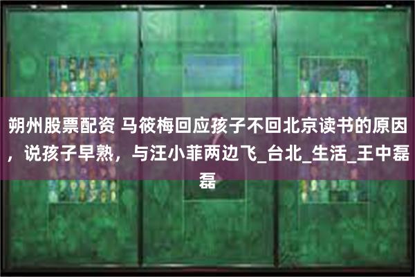 朔州股票配资 马筱梅回应孩子不回北京读书的原因，说孩子早熟，与汪小菲两边飞_台北_生活_王中磊
